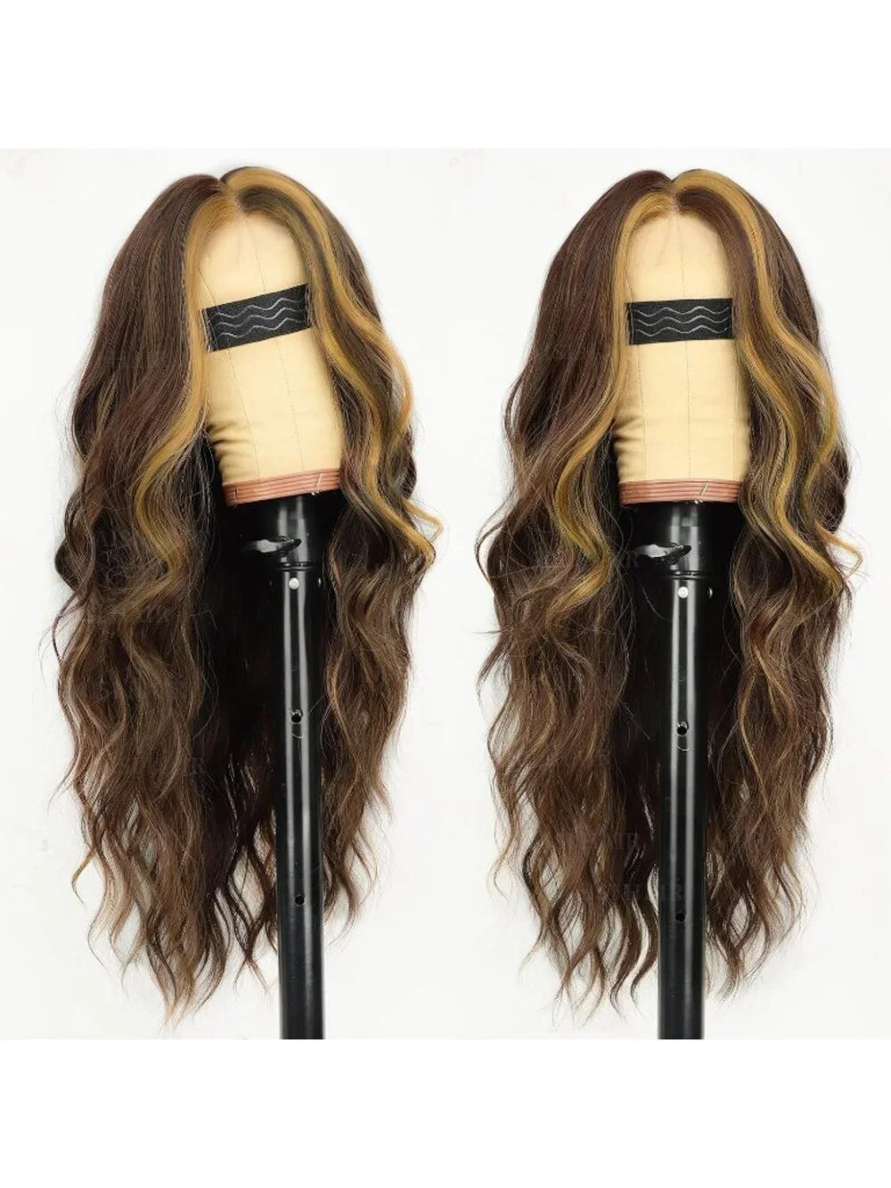 Women Chocolate Caramel Lace Hairline 26 Inch Synthetic Heat Resistant Wavy Wigs